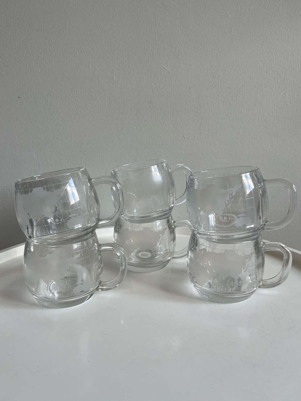 Set of 6 Vintage 1970 Nestle World Globe Glass Coffee Mugs Japan